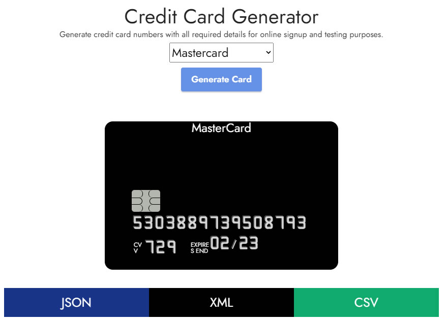 Credit Card Generator 含 CVV 檢查碼在內的信用卡卡號產生器 Credit Card Generator 含 CVV 檢查碼在內的信用卡卡號產生器