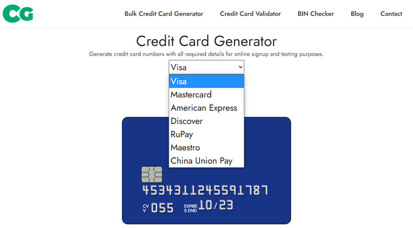 Credit Card Generator 含 CVV 檢查碼在內的信用卡卡號產生器