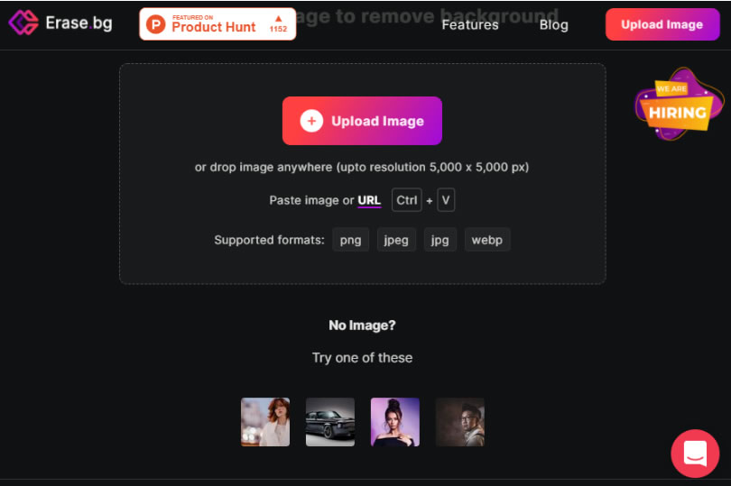 Erase.bg 免費線上去背工具，上傳圖片自動移除背景