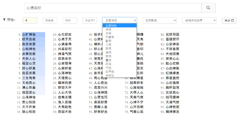 「萬詞王」輸入描述詞，找出相關形容詞