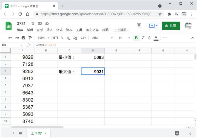 [ Excel、 Google 試算表 ] 如何找出最大值或最小值？