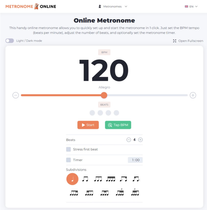 Online Metronome 有瀏覽器就可用的節拍器 Online Metronome 有瀏覽器就可用的節拍器