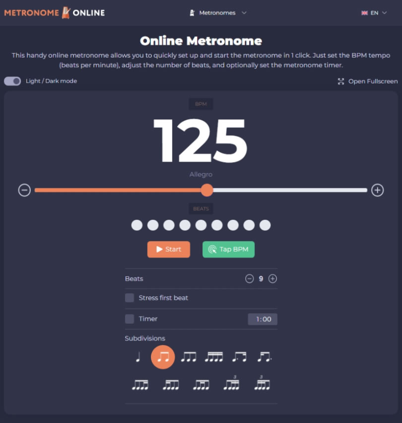 Online Metronome 有瀏覽器就可用的節拍器