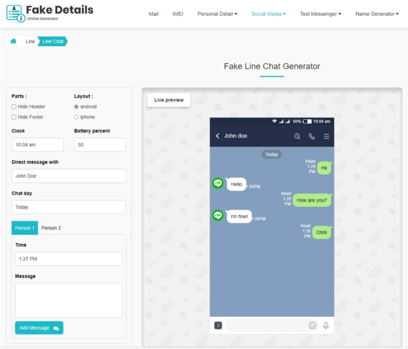 用線上 Fake Line Chat Generator 免費工具 產生 LINE 仿真對話框圖片