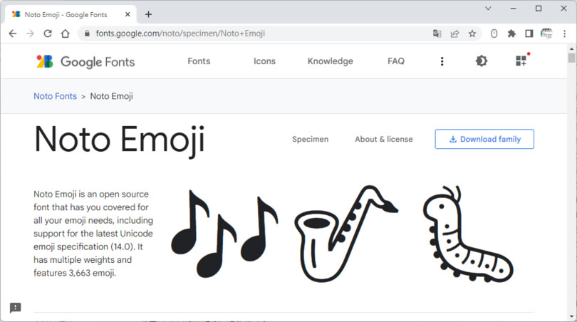 「Google Fonts」用 Noto Emoji 字型將表情符號或特殊圖示以線條輪廓來呈現