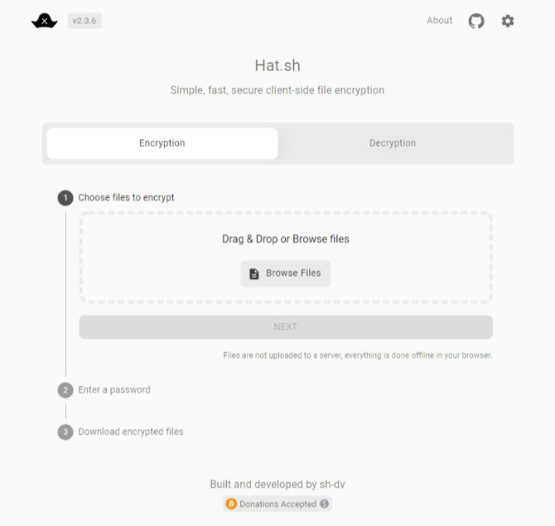 Hat.sh 檔案加、解密線上免費工具，無檔案大小限制
