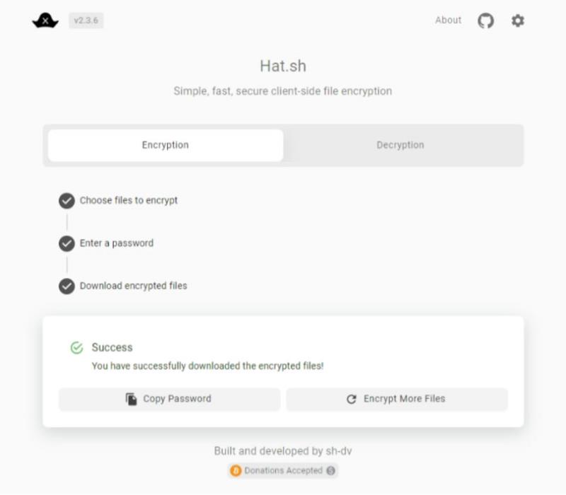 Hat.sh 檔案加、解密線上免費工具，無檔案大小限制