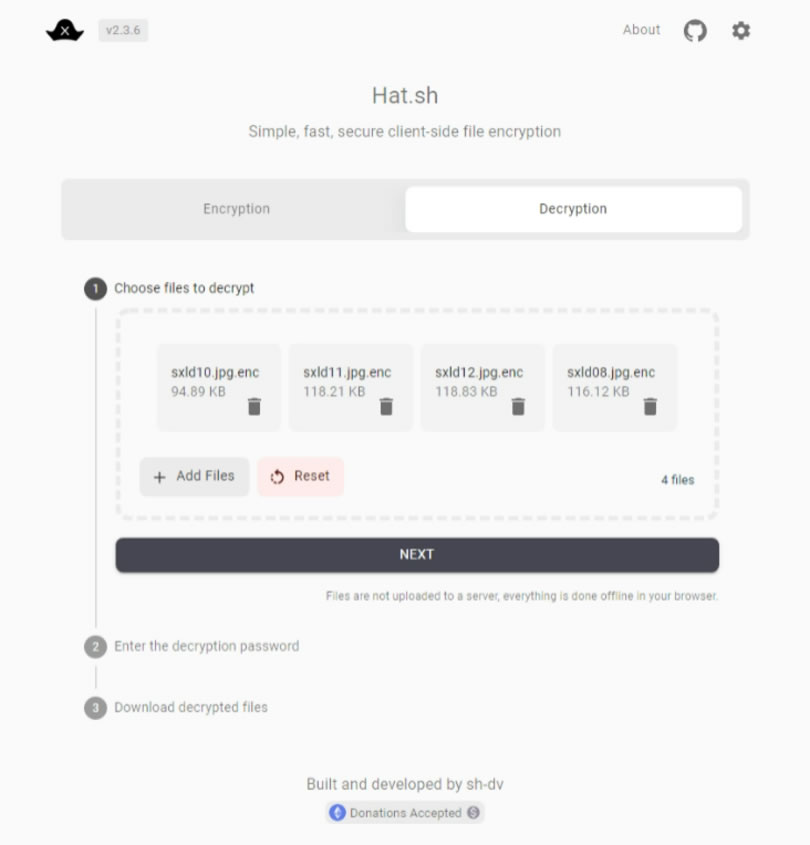 Hat.sh 檔案加、解密線上免費工具,無檔案大小限制 Hat.sh 檔案加、解密線上免費工具,無檔案大小限制