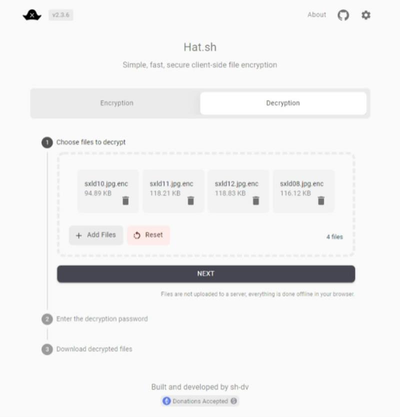 Hat.sh 檔案加、解密線上免費工具，無檔案大小限制