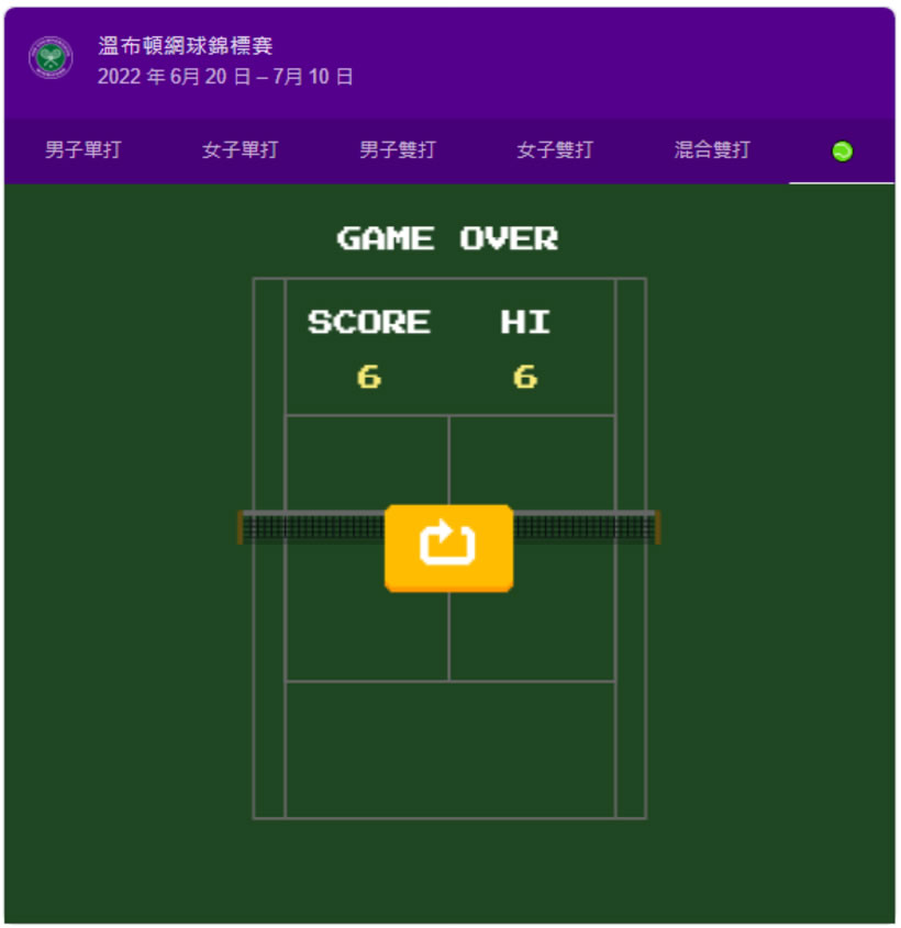 Google 搜索「溫布頓網球」關鍵字 就可玩網球對打線上小遊戲 Google 搜索「溫布頓網球」關鍵字 就可玩網球對打線上小遊戲