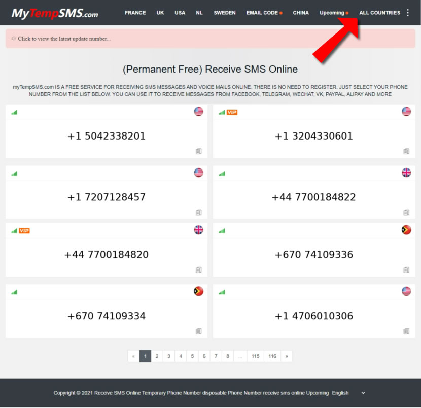 MyTempSMS.com 提供台灣、韓國、日本、美國...等地可線上接收簡訊的電話號碼
