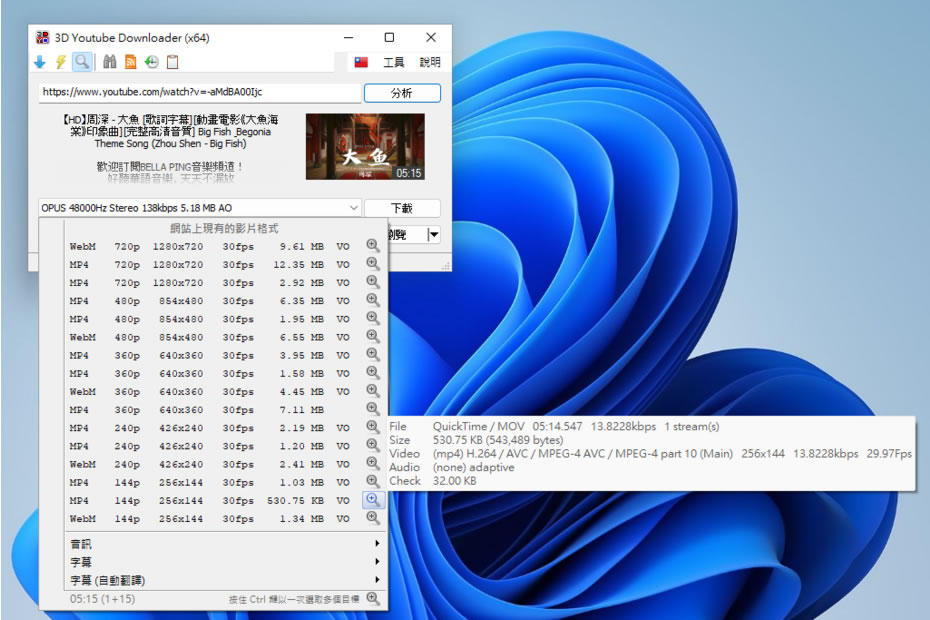 3D Youtube Downloader 貼上網址就可選影片或 MP3下載(免安裝)