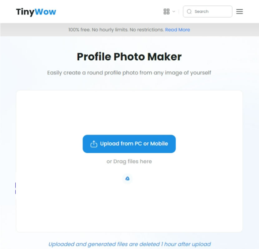 TinyWow Profile Photo Maker 可自動換背景的圓形圖片產生器 TinyWow Profile Photo Maker 可自動換背景的圓形圖片產生器