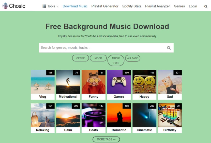 Chosic 提供可商用於影片配樂的免費音樂資源
