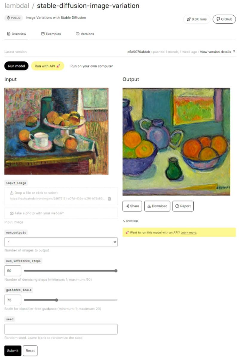 Stable Diffusion Image Variation 線上用 AI 穩定擴散模型變化圖片