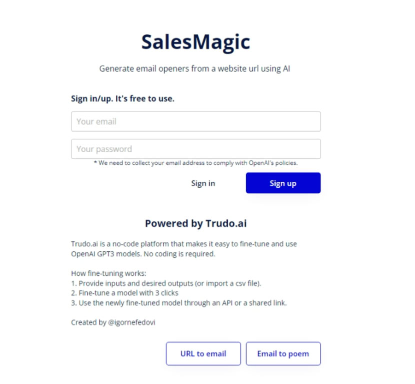 SalesMagic 用 AI 產生具吸引力的網站介紹詞
