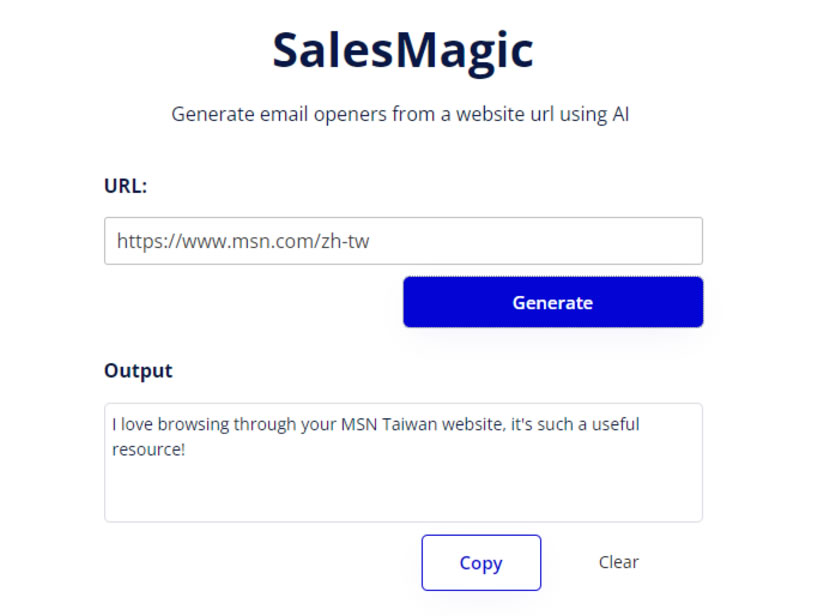 SalesMagic 用 AI 產生具吸引力的網站介紹詞