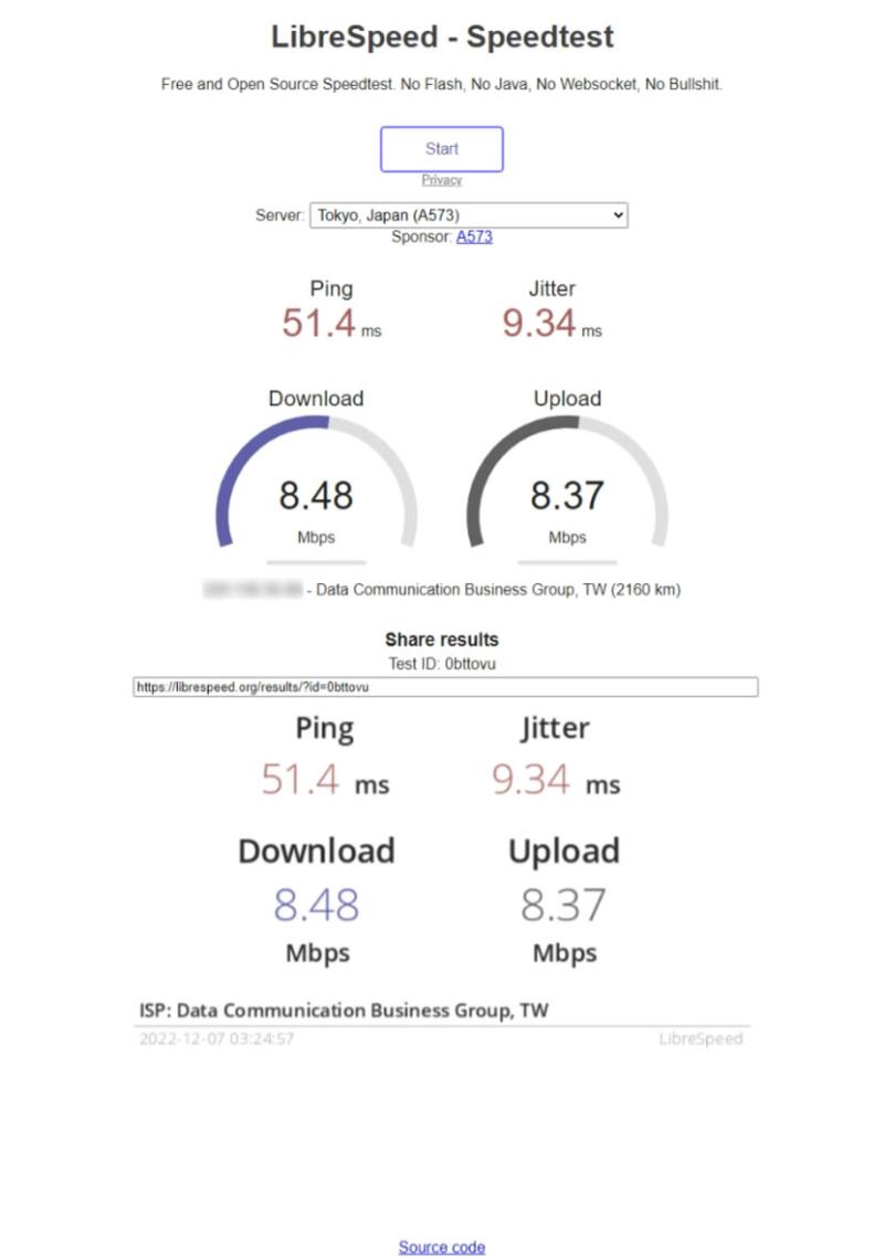 LibreSpeed 網路速度免費測試網站，可自選美國、日本、英國...等測試地點