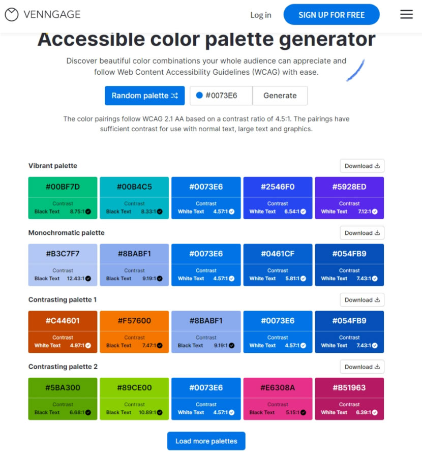 Accessible color palette generator 遵循 Google 配色指南的顏色搭配組合產生器