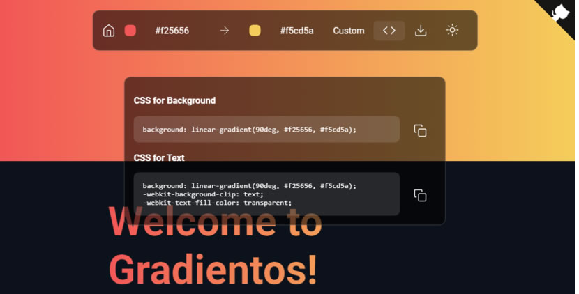 Gradientos 線上色彩漸層圖片與 CSS 語法產生器 Gradientos 線上色彩漸層圖片與 CSS 語法產生器