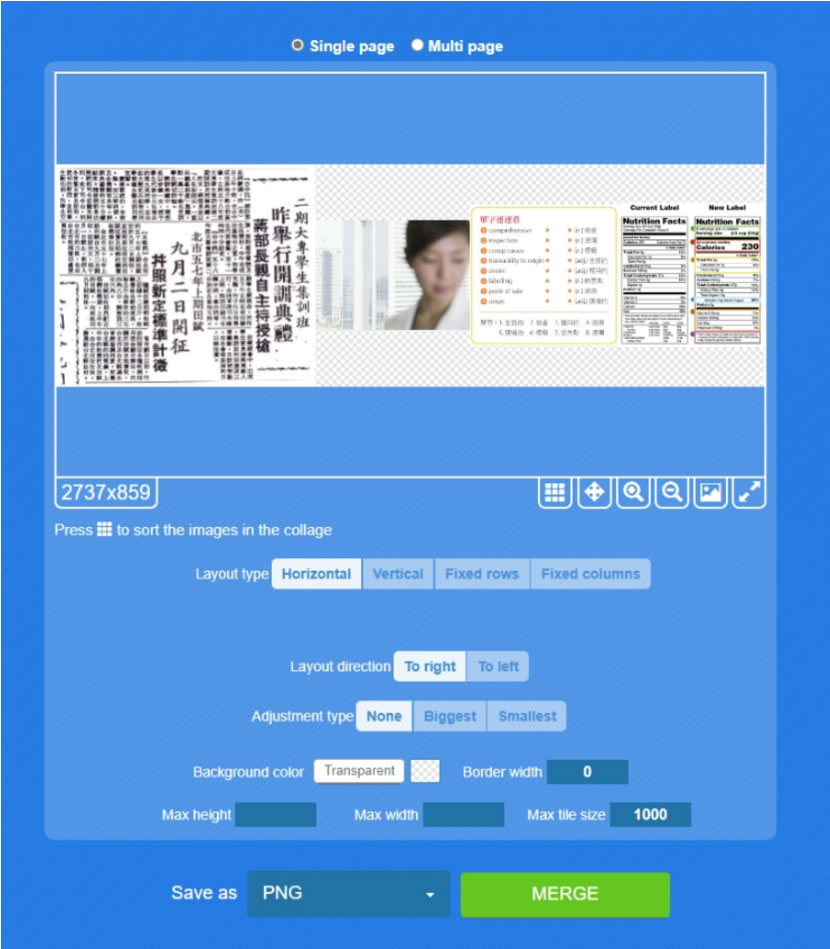 ASPOSE Merge Images 合併多張圖片免費線上工具 可自訂方向與行、列數