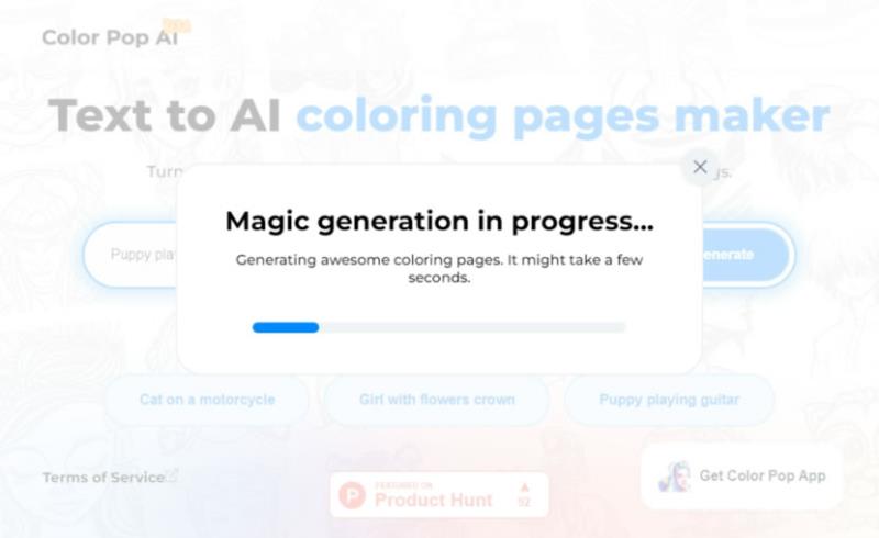 Color pop AI 讓 AI 根據文字描述產出著色圖紙的免費網站