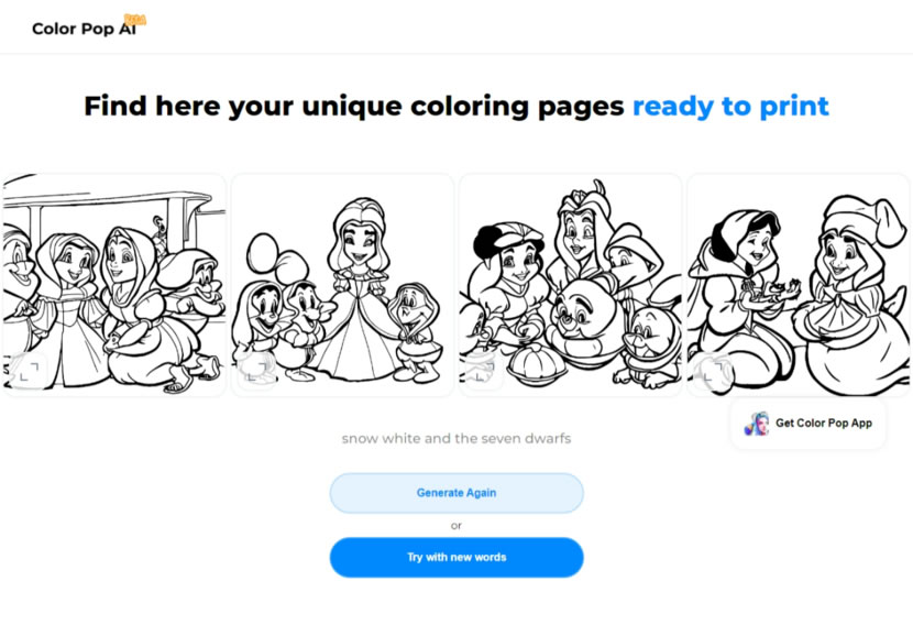 Color pop AI 讓 AI 根據文字描述產出著色圖紙的免費網站 Color pop AI 讓 AI 根據文字描述產出著色圖紙的免費網站
