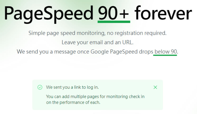 PageSpeed 90+ forever 用電子郵件監控多個網站效能 免費且無需註冊 PageSpeed 90+ forever 用電子郵件監控多個網站效能 免費且無需註冊