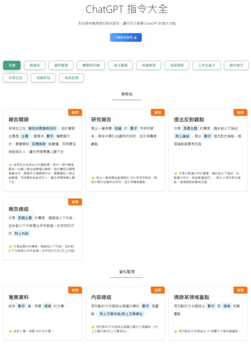 「ChatGPT 指令大全」透過精煉的指令範本 發揮寫報告、程式及資料整理等強大功能