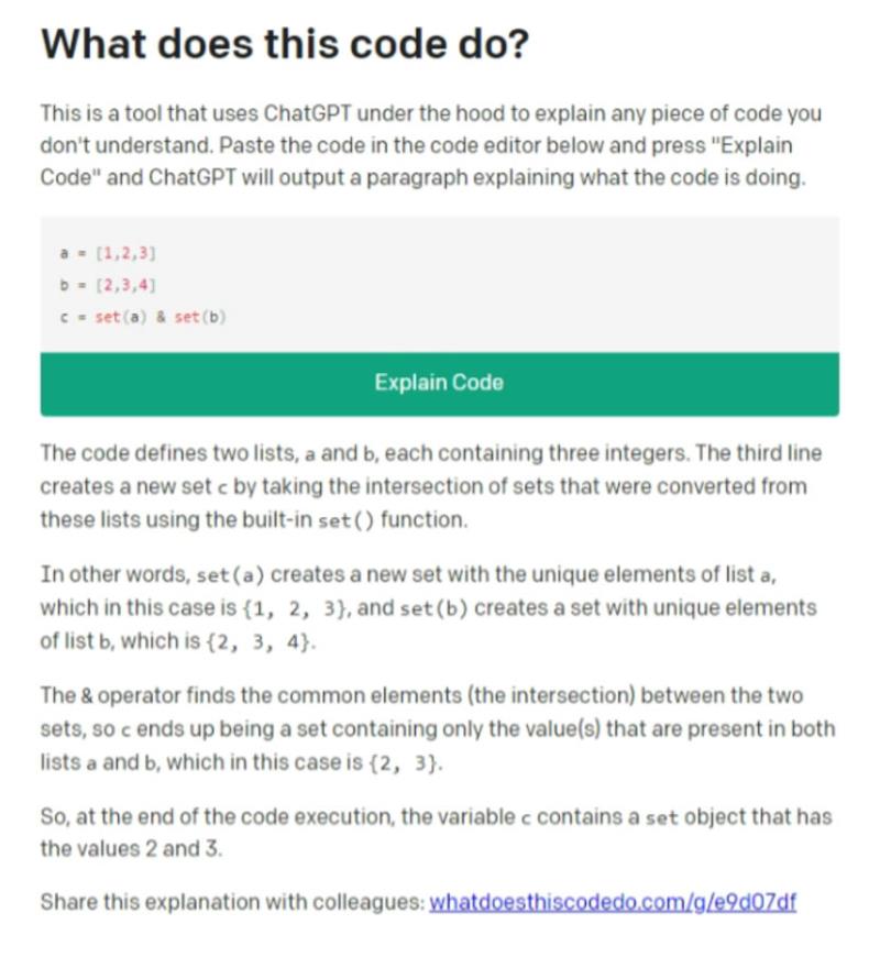 「What does this code do」用 ChatGPT 解釋程式碼並可產生網址多人討論