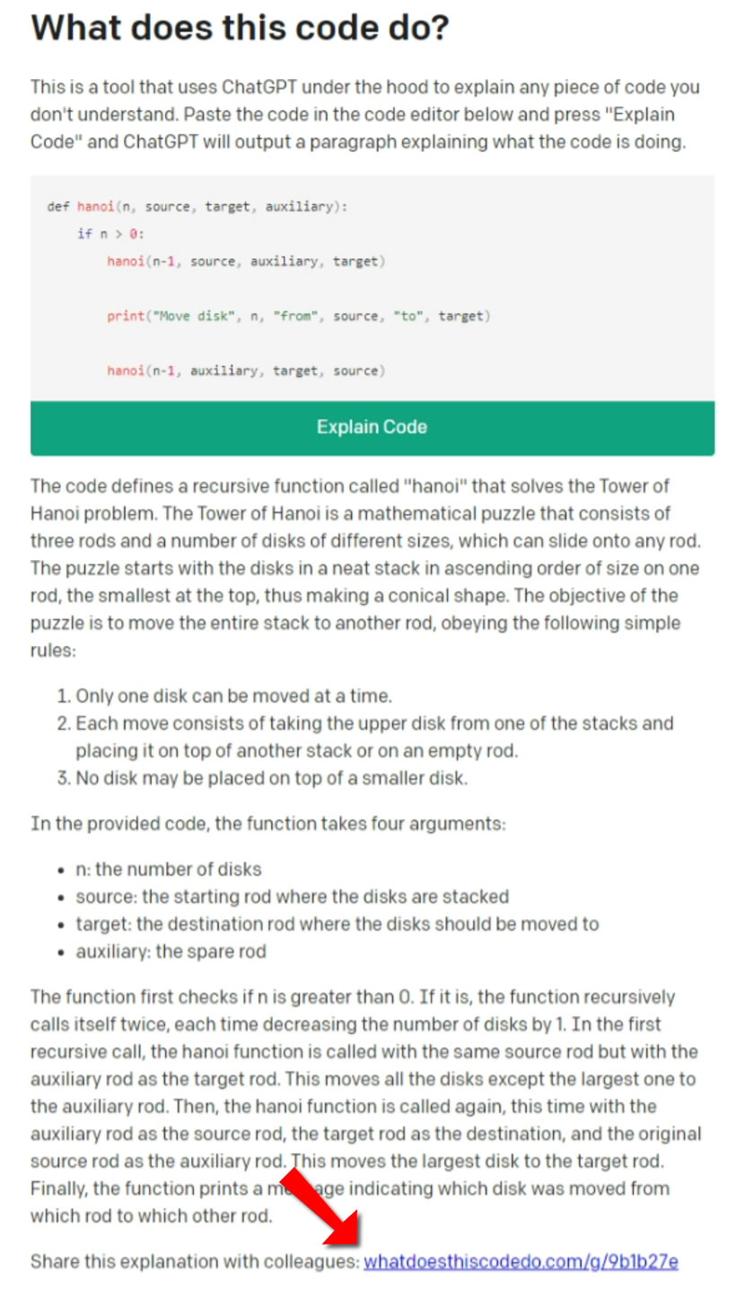 「What does this code do」用 ChatGPT 解釋程式碼並可產生網址多人討論 「What does this code do」用 ChatGPT 解釋程式碼並可產生網址多人討論
