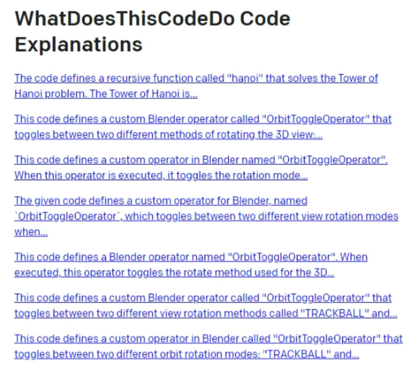 「What does this code do」用 ChatGPT 解釋程式碼並可產生網址多人討論 「What does this code do」用 ChatGPT 解釋程式碼並可產生網址多人討論
