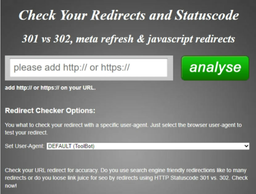 Redirect Checker 線上檢測網站301、302轉址設定是否正確