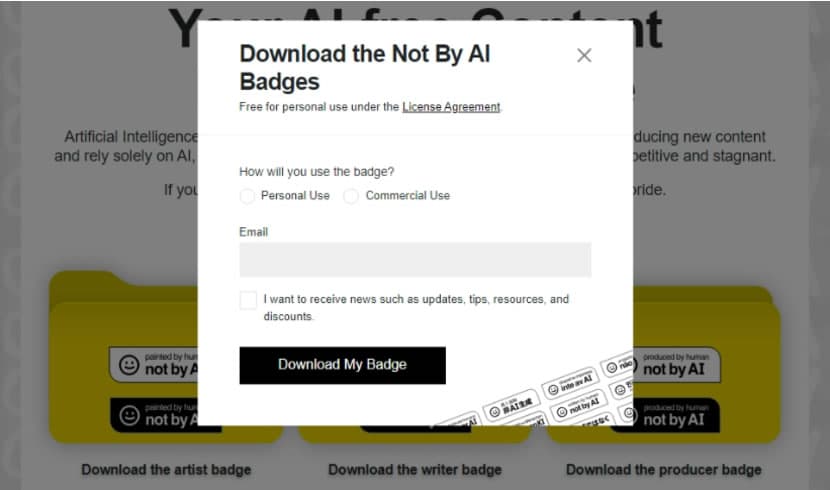 利用「Not By AI」徽章宣示內容是真人創作而非由 AI 產生 利用「Not By AI」徽章宣示內容是真人創作而非由 AI 產生