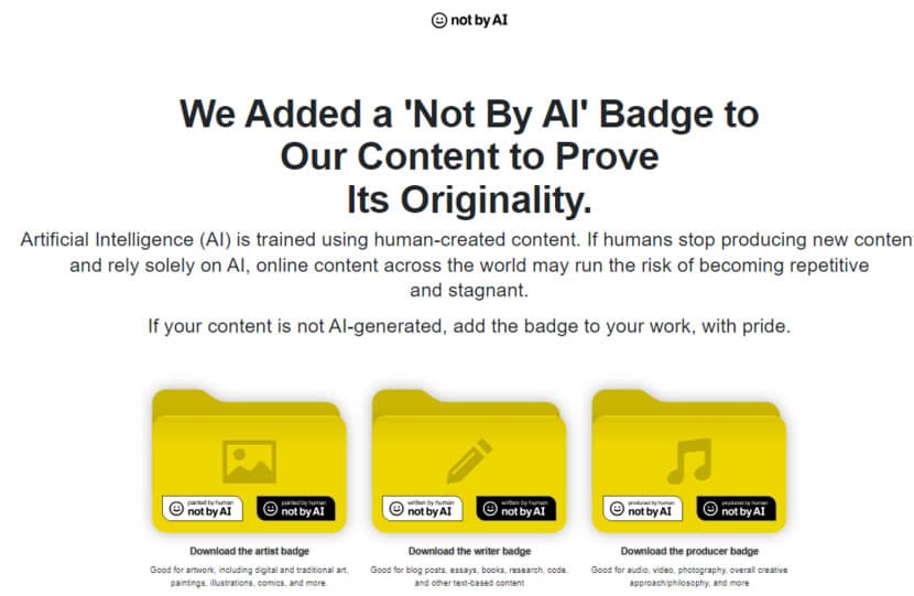 利用「Not By AI」徽章宣示內容是真人創作而非由 AI 產生