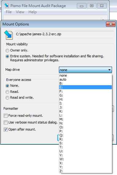 Pismo File Mount Audit Package 可掛載 ZIP 壓縮檔及 ISO 光碟映像檔的工具軟體，方便直接讀取