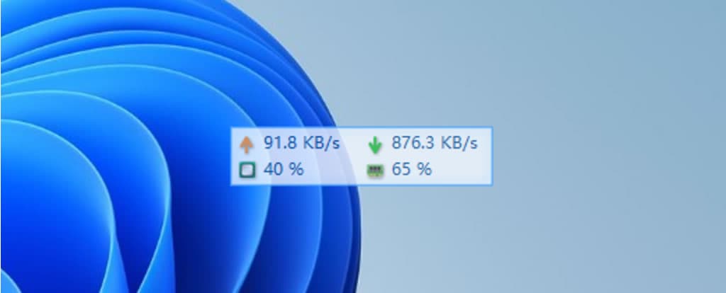 TrafficMonitor 在 Windows 桌面上顯示網路上傳與下載的即時網速