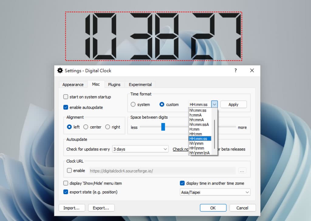 Digital Clock 4 可靈活自訂的桌面時鐘,支援報時、計時器、鬧鐘等多款附加套件 Digital Clock 4 可靈活自訂的桌面時鐘,支援報時、計時器、鬧鐘等多款附加套件