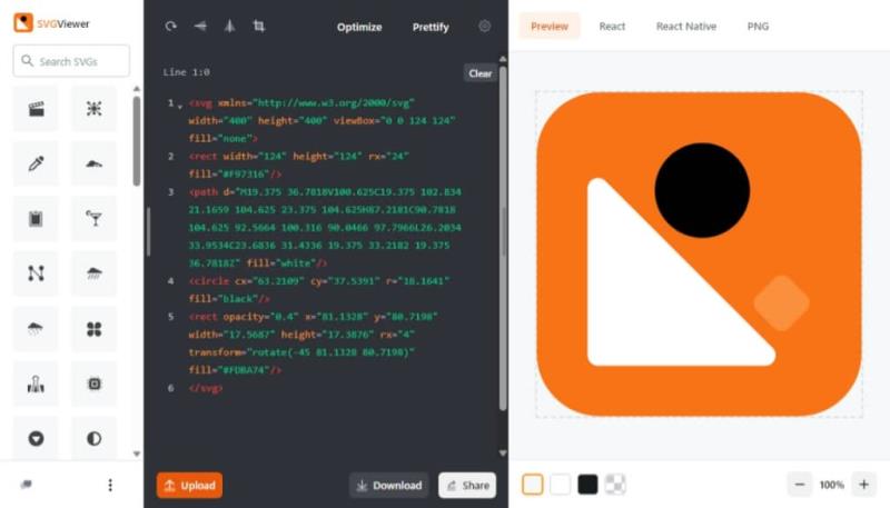 SVGViewer 線上旋轉、調整尺寸及最佳化 SVG 圖形，還可轉檔 PNG 或 React 格式