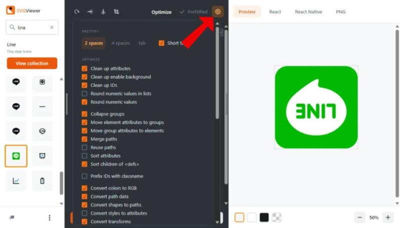 SVGViewer 線上旋轉、調整尺寸及最佳化 SVG 圖形，還可轉檔 PNG 或 React 格式