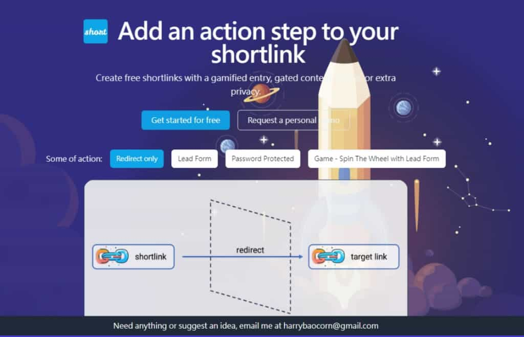Shortlinks with Actions 讓短網址轉址前能有輸入密碼、電子郵件等附加操作