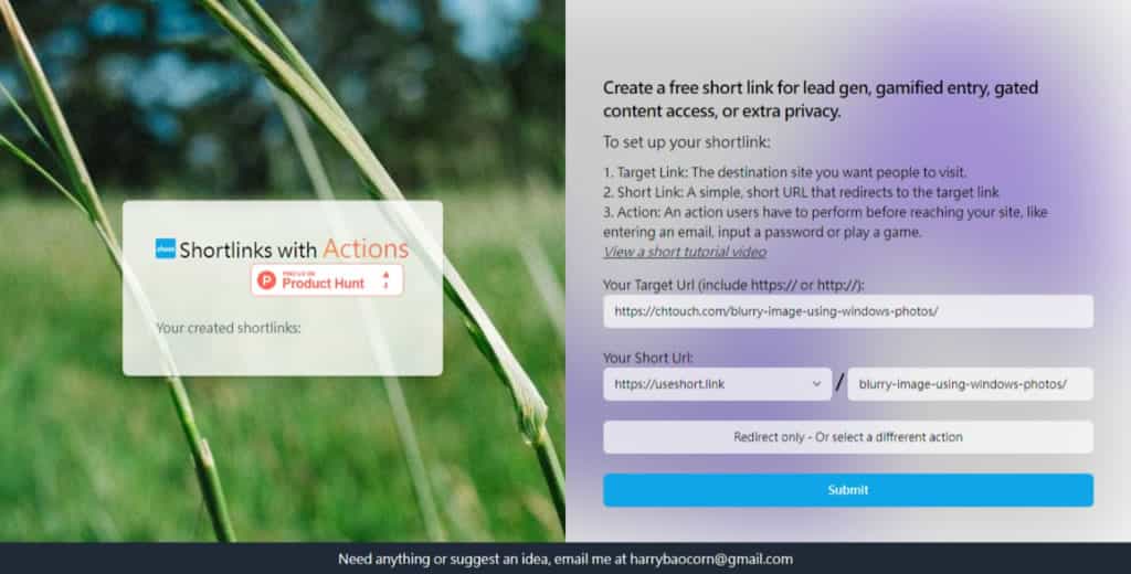 Shortlinks with Actions 讓短網址轉址前能有輸入密碼、電子郵件等附加操作