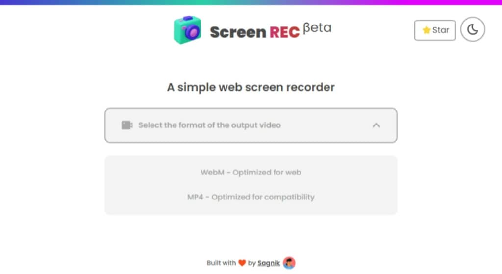 Screen REC 免費線上螢幕錄影工具，同時錄製聲音與畫面成 webM 或 MP4 格式