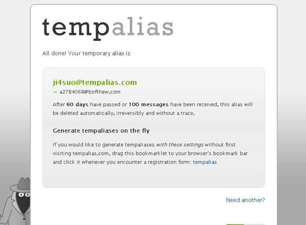 tempalias 真實電子郵件信箱與拋棄式電子郵件信箱的應用結合，可自訂到期天數或接收幾封郵件後到期