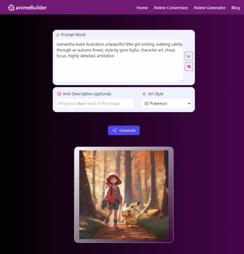 animeBuilder：免費動漫風格圖片產生器，輕鬆轉換現有圖片或文字描述