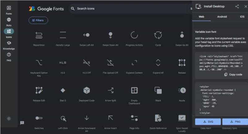 Material Symbols & Icons：Google Fonts 所推出圖示字型，還有 SVG 及 PNG 可選