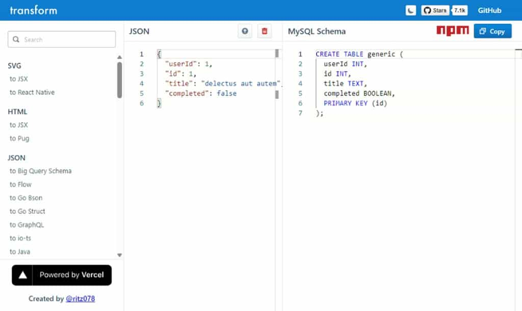 Transform Tools：數據描述格式轉換線上工具，支援SVG、HTML、JSON、CSS等多種