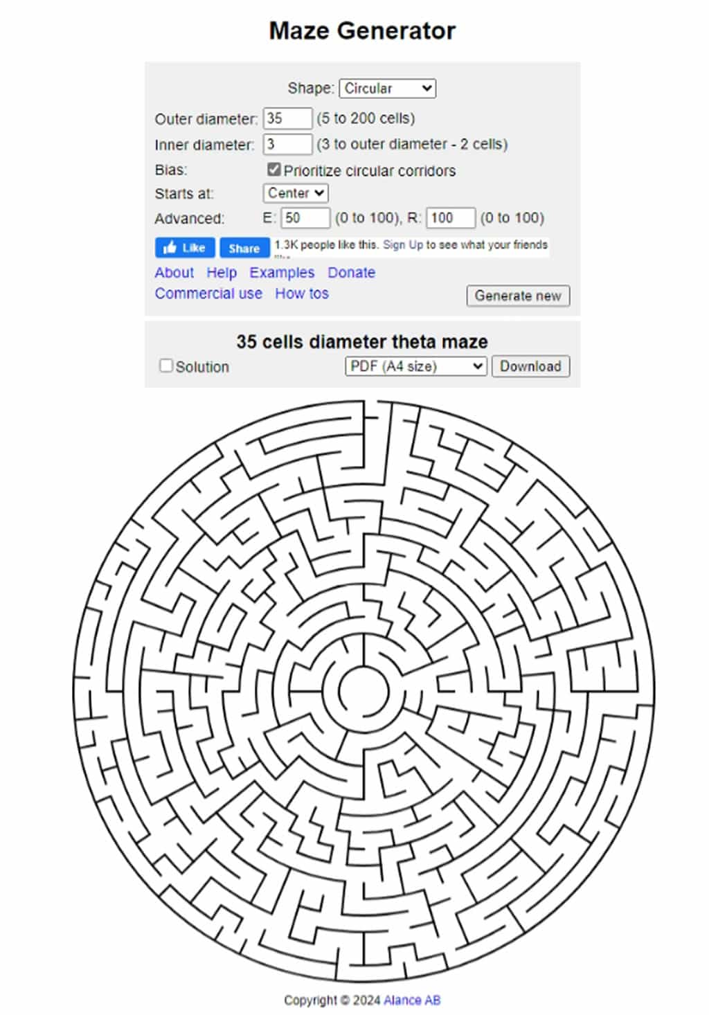 Maze Generator 線上迷宮產生器，附解答並可轉 PDF 或 SVG、PNG 圖檔
