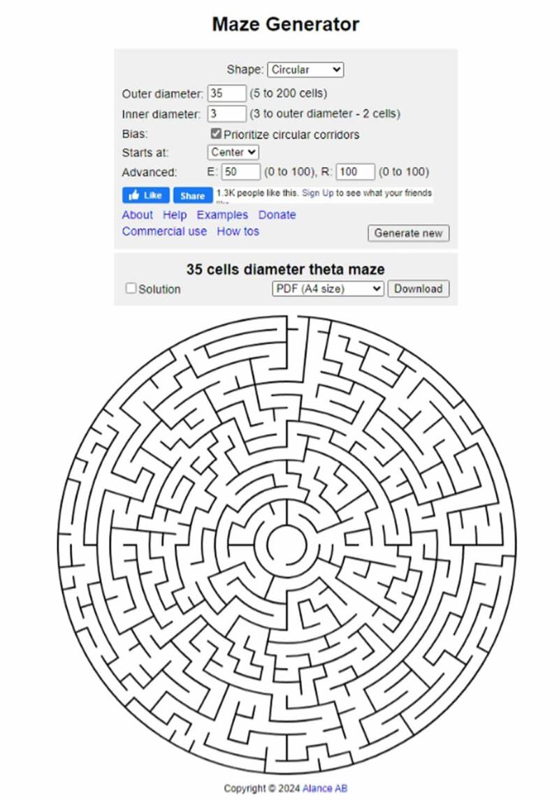 Maze Generator 線上迷宮產生器，附解答並可轉 PDF 或 SVG、PNG 圖檔