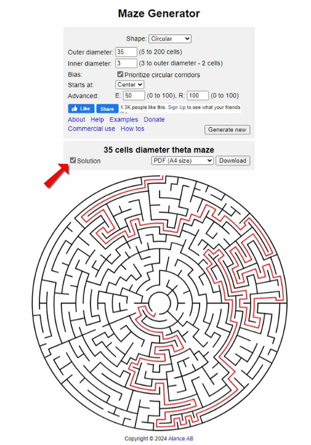 Maze Generator 線上迷宮產生器，附解答並可轉 PDF 或 SVG、PNG 圖檔